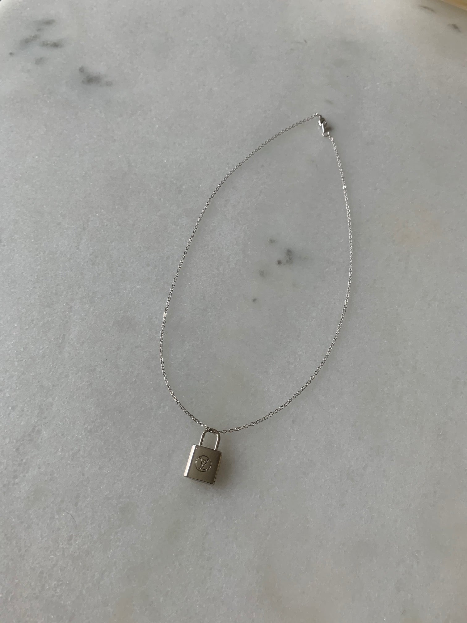 Louis Vuitton Lockit Pendant Necklace Sterling Silver Silver